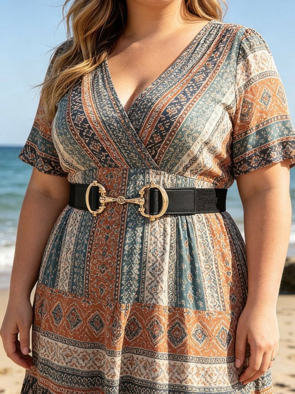 Vegan Leather Metal Buckle Elastic Plus Size Belt
